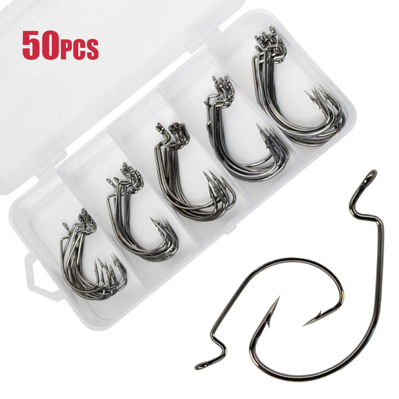 50 Uds anzuelo de gusano ancho - Fishing Hook Offset reseña y precio